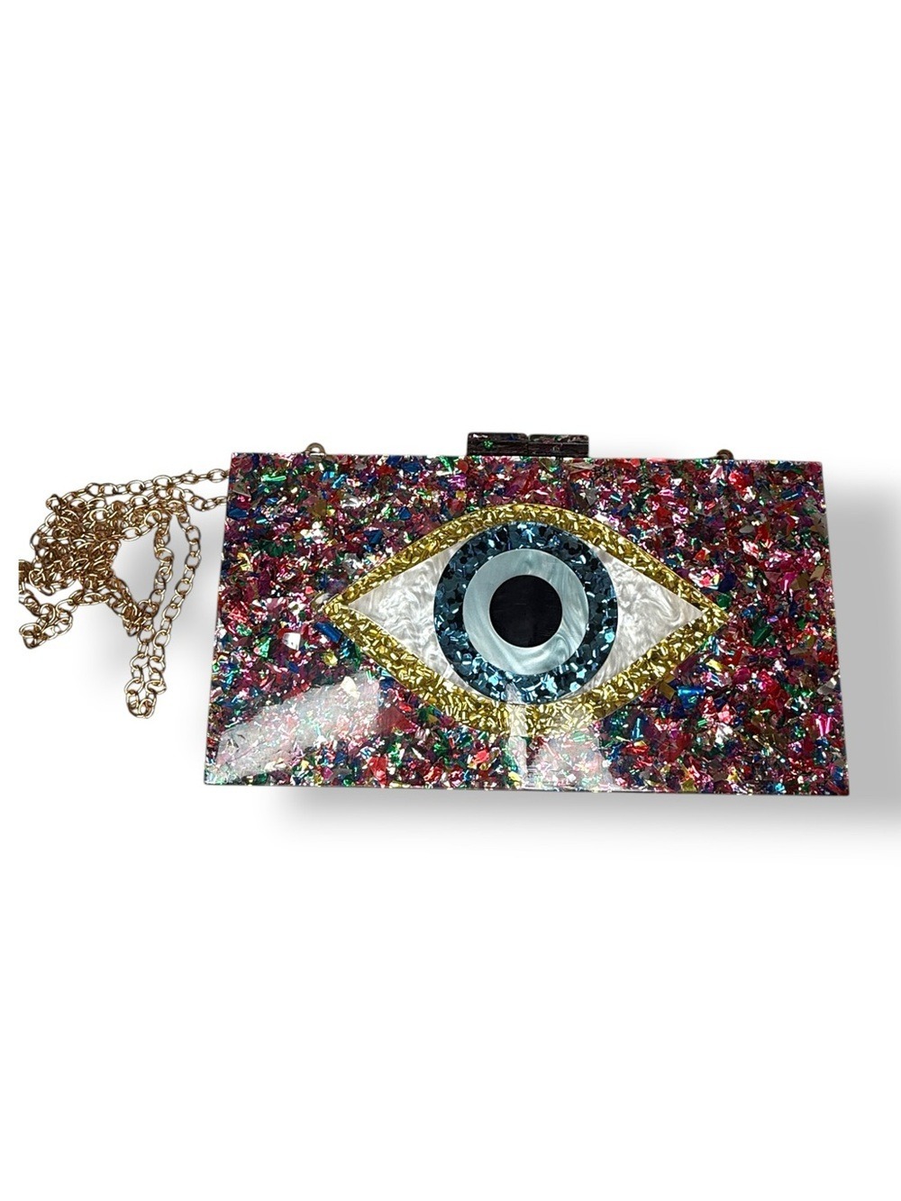 Multicolor Acrylic Evil Eye Box Clutch Crossbody Bag - Picture 2 of 4